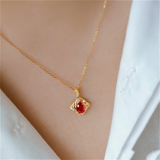 Haikai 18 gold k necklace women's diamond necklace high-end luxury red gemstone Valentine's Day birthday gift 50 points ruby necklace (including gemstones)
