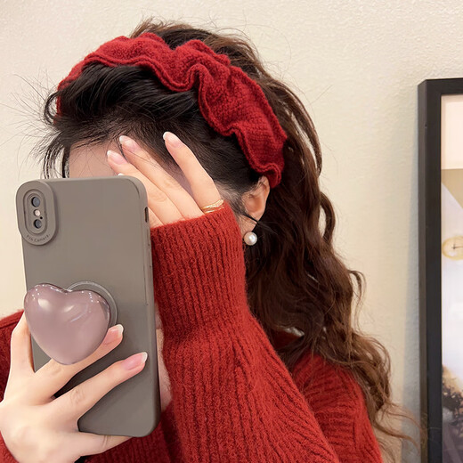 Jieyi pleated wool wide version high skull headband women's autumn and winter red headwear new style for going out versatile face-showing small headband 1 burgundy wool headband