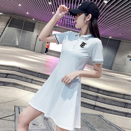 BNEB香港潮牌 polo领连衣裙夏季新款收腰显瘦休闲气质修身百搭a字短裙 黑色 XL 建议(115-125斤)