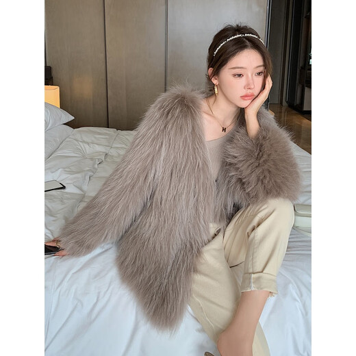 Anyin Anyin raccoon fur double-sided braided fur coat, feminine ladylike fur coat 2023 new style, bean paste color, one size fits all (90-130Jin [Jin equals 0.5kg] same day delivery)