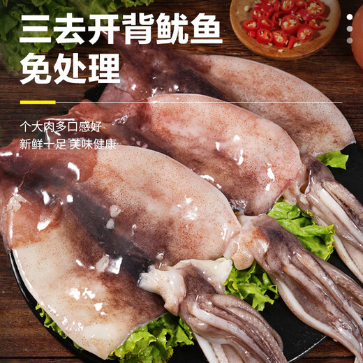 Dongshang Yupin Shandong Fresh Frozen Three Open Back Large Squid 5Jin Jin is equal to 0.5kg Net Weight Teeth Removed, Head Removed and Guts Removed New Year's Goods-Straight from the Source