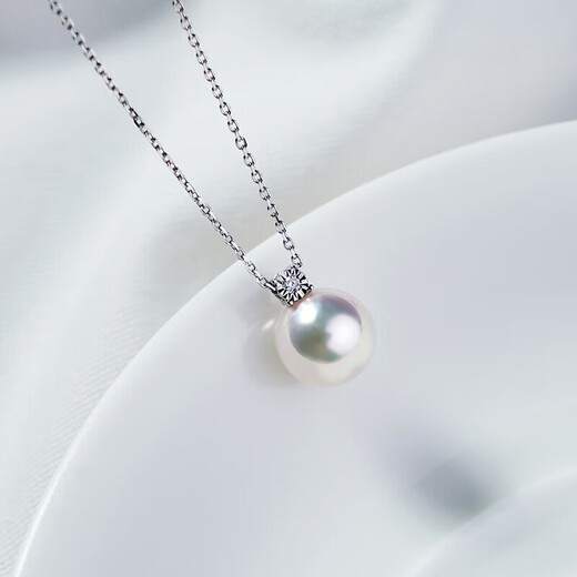 Princess Akoya Pearl Pendant of Tahiti 8.5-9mm 18K gold diamond round bright seawater pearl necklace