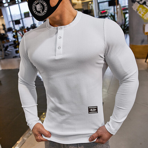 Lutielang sports tights men's long-sleeved T-shirt bottoming shirt elastic quick-drying training top fitness coach autumn black M
