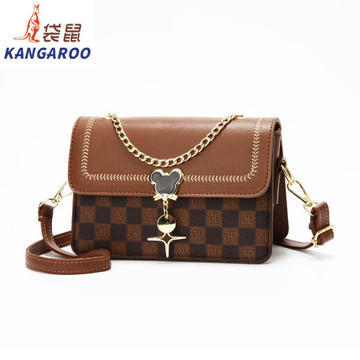 袋鼠（KANGAROO）斜挎包包女2025夏季新款小方包高级感生日礼物包包百搭单肩包女包 棋盘格-咖啡拼卡其