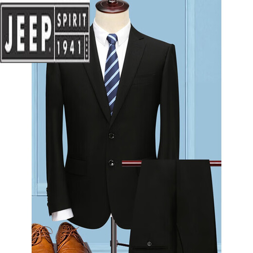 JEEP SPIRIT Men's Suit Suit Men's 2022 Spring and Autumn Business Formal Suit Korean Version Slim Dress Groom Black Slim Korean Version Center Open 165A