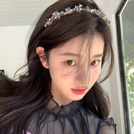 Mu Ding Ding Rhinestone Headband Metal Crystal High-end Hair Accessory French Retro New Style Headband Female Hairpin Goddess Rhinestone Headband - Transparent White