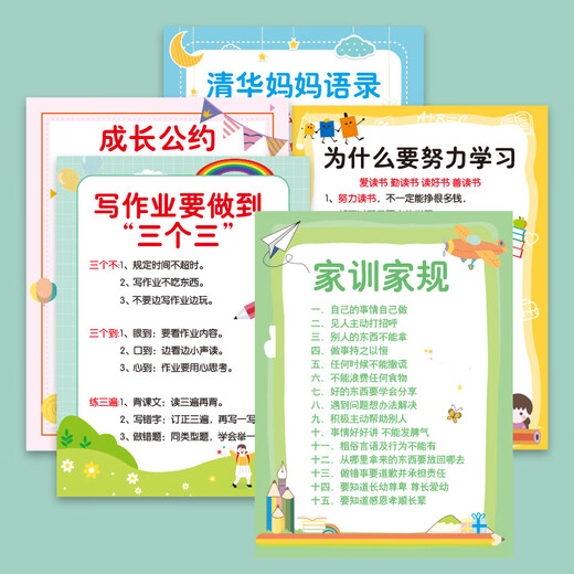 二次熊早教挂图小学学习挂图全套拼音字母乘除加减法口诀表学习神器礼物 小学学习挂图10件套
