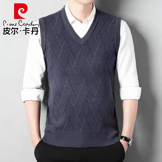 皮尔卡丹（pierre cardin）秋冬季羊毛针织衫背心男V领中老年薄款毛衣马甲套头坎肩 00-MZ背心 2523上青 M 165建议90-120斤