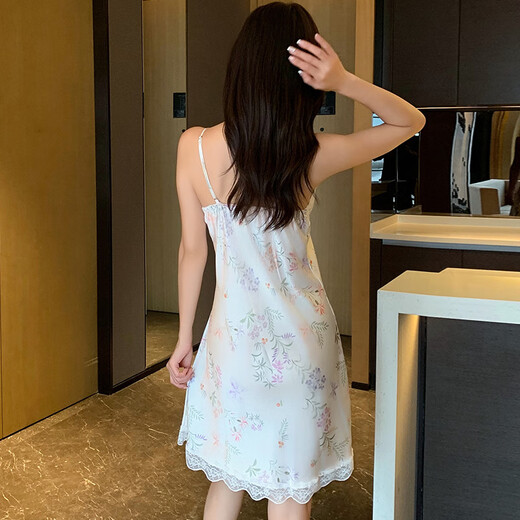 
Modal ice and snow silk nightgown for women with breast pads in summer sexy suspender silk pajamas cool and pure home clothing set AM11968 L [suitable for 100 Jin [Jin equals 0.5 kg]-120 Jin [Jin equals 0.5 kg]]