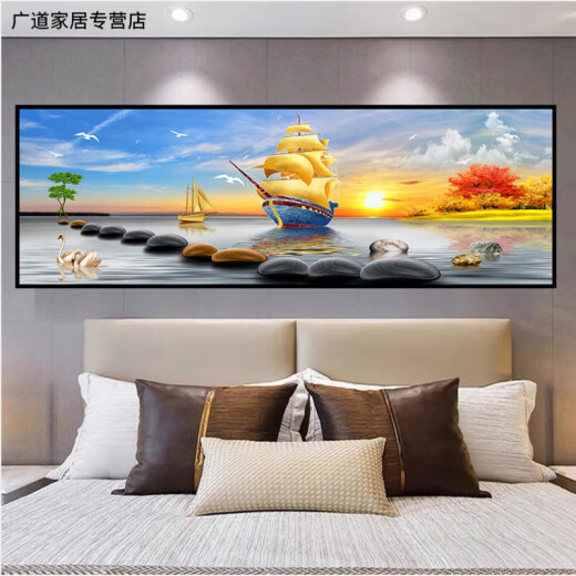 OLOEY床头画卧室自粘房间装饰画主卧背景图现代轻奢酒店墙贴画简约壁画 床头画-1105 高35CM-长100CM 整张