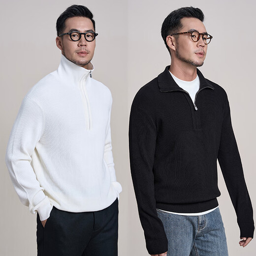 FACECITY Lana de tejido plano 2025 otoño e invierno nuevo suéter de cuello alto con cremallera para hombre, cómodo y versátil, blanquecino M 100-120Jin Jin equivale a 0,5 kg
