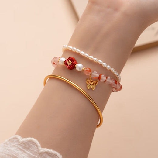 Baoxin Fanrui BOSFRU Bingpiaonan Red Bracelet Natural Authentic Women's 18k Gold Cinnabar Ruyi Butterfly Beaded Bracelet Birthday Gift Toy Inlaid with Ruyi Cinnabar Bingpiaonan Red Bracelet Bracelet Length 15cm