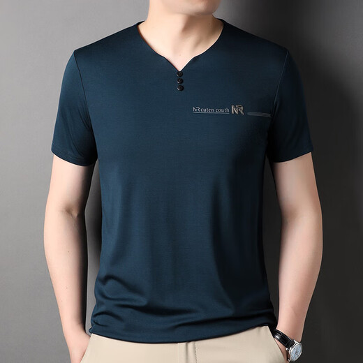 
Hengyuanxiang short-sleeved T-shirt men's V-neck summer solid color half-sleeved ice silky men's dad suit 6998 gray 185/3XL recommended 170-190Jin [Jin equals 0.5 kg]
