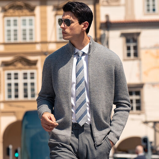 Mr. Bu custom zipper stand-alone wool cardigan spring and autumn thickened sweater jacket men BT12156 medium flower gray M (170)