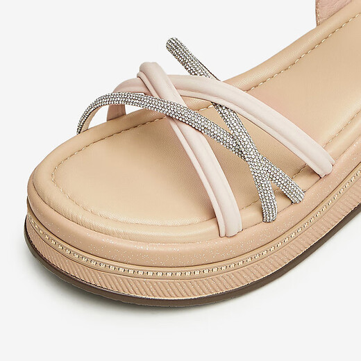 Heshe (TATA) thick sole strap sandals for women's beach fairy sandals summer WM301BL4 Pink/Silver 37