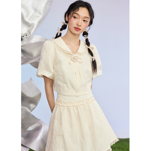 Zihan (ZIHAN) Zihan textured top and skirt suit for women summer sweet short-sleeved shirt and skirt two-piece set Mijin S