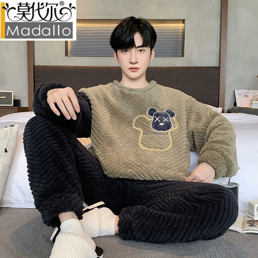 Modal 2024 Winter -Herren -Pyjamas verdickter warmer Korallenmerktanzug lose und bequeme Hauskleidung kann außerhalb warmer Kleidung getragen werden.