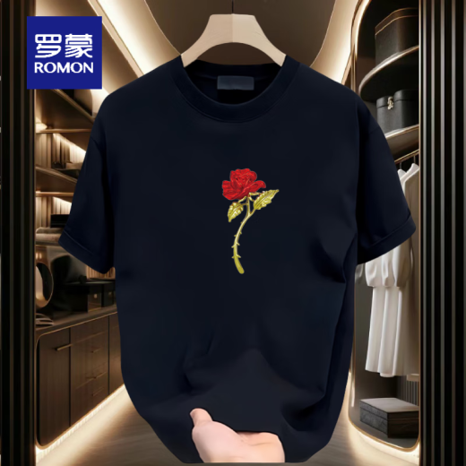 Romon kurzärmeligte T-Shirt für Männer und Frauen Paare tragen trendige runde Hals gedrucktes T-Shirt Cotton Einfach lose, vielseitig halbärmelig.
