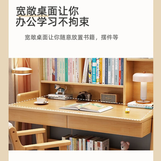 Zhengmu Feng, available in stock, solid wood desk can be lifted, simple home bedroom, office desk, computer desk, study table, walnut color single table, solid wood can be lifted, 100*60*135cm, double drawer