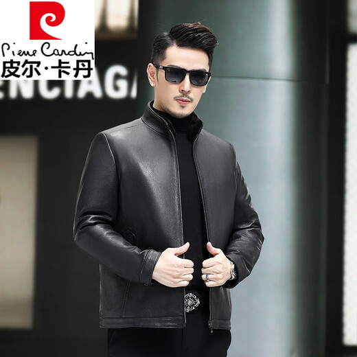 Pierre cardin mink coat men's short genuine leather jacket men's fur integrated leather jacket mink inner jacket Haining fur jacket black down inner jacket L (110-115Jin [Jin equals 0.5 kg])