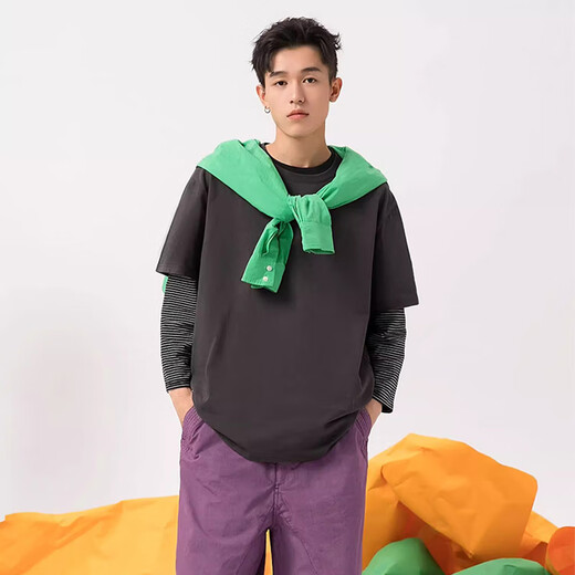 
Jeanswest Fat Short Sleeve T-shirt Men's Ins Fashion Brand Large Size Loose Tops Plus Fat Plus Plus Summer Pure Cotton Round Neck Half Sleeve [100% Pure Cotton] Black (Solid Color) 5XL (Weight 230-260Jin [Jin equals 0.5 kg])