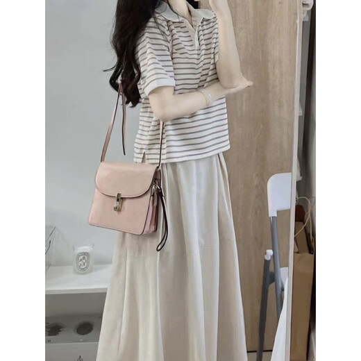 Hanlujiao (hanlujiao) dress for women's summer 2025 new Korean style fashionable temperament slim and age-reducing small person suit skirt summer striped top + apricot skirt M [Suggest 98-108Jin [Jin equals 0.5 kg]]