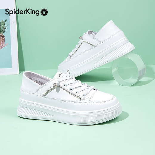 Spider King women's shoes genuine leather white shoes for women thick sole slimming and heightening squash cake shoes versatile casual travel shoes 12801T171 white 36 (230mm)