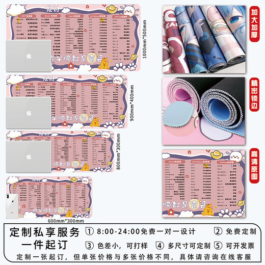 三色猫快捷键鼠标垫超大号大全PS加厚软件excel学习办公桌面键盘垫pr电竞游戏动漫电脑桌垫锁边定制卡通 6630PR快捷键 60厘米x30厘米x4毫米