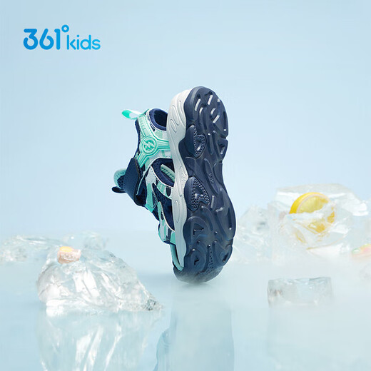 361 Children's Sandals 2025 Summer Boys and Girls 3-12 Years Old Breathable Anti-collision Baotou Beach Sandals Blue 31