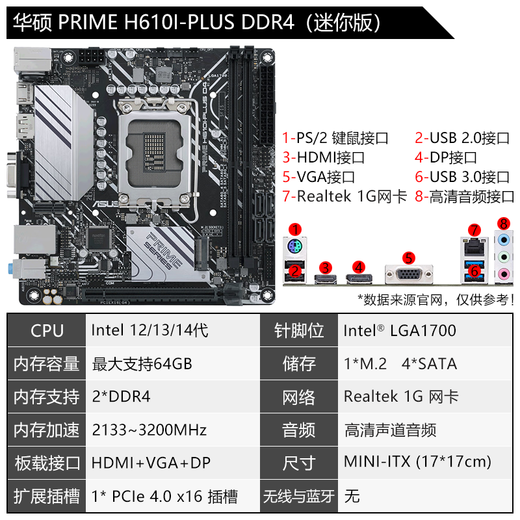 华硕（ASUS）12/13代/14代CPU主板 i3 14100f 13100f 12100f 散片 板U套装 H610I-PLUS DDR4 ITX迷你版 12代i3-12100散片【三年店保】