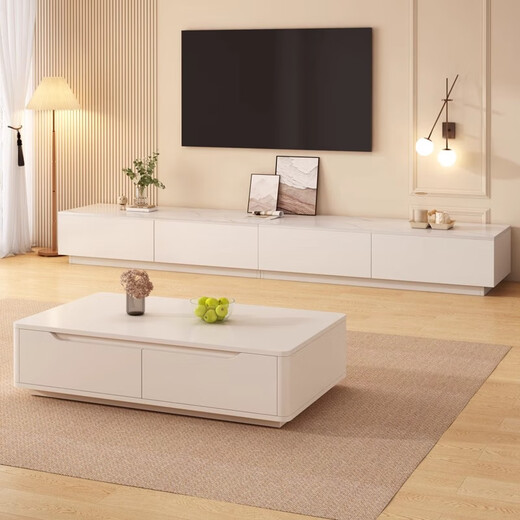 Banyu Yaju TV Cabinet Floor 2024 Wohnzimmer kleiner Haushaltsaufbewahrungsschrank integrierter neuer Kaffeetisch -TV -Schrank Kombination [Hot Sale 2m] Gray + White Marmor Assembly (Installation von Ihnen selbst)