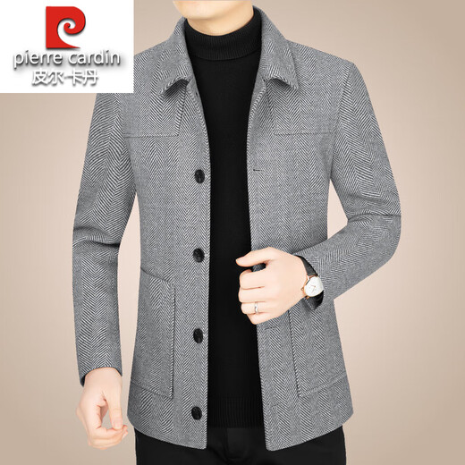 Pierre Cardin high-end men's woolen woolen jacket spring and autumn new style young and middle-aged casual lapel men's jacket dad top Khaki XL 180 (135-150Jin Jin is equal to 0.5 kg)