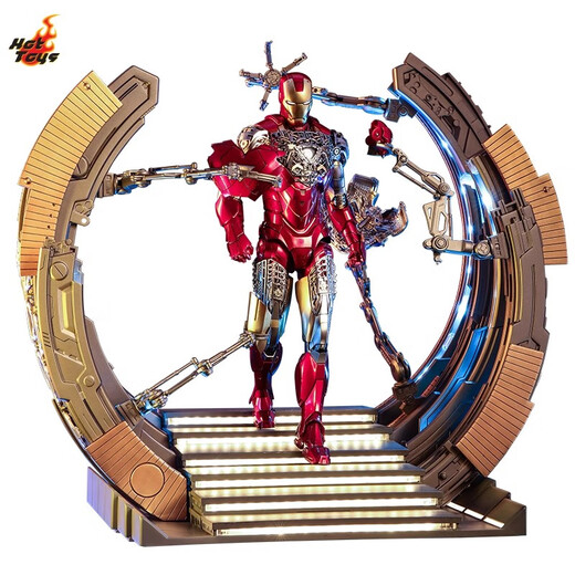 HOT TOYS钢铁侠MK6 2.0合金人偶连拆甲台单套装 MMS687D52钢铁侠MARK6 2.0