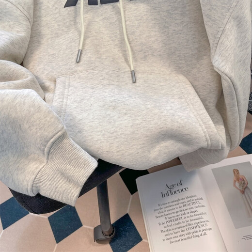 
NASAWASSUP American retro casual hooded sweatshirt for men and women spring and autumn loose oversize couples versatile coat light gray 6197 winter plus velvet XL [recommended 130-150Jin [Jin equals 0.5 kg]]