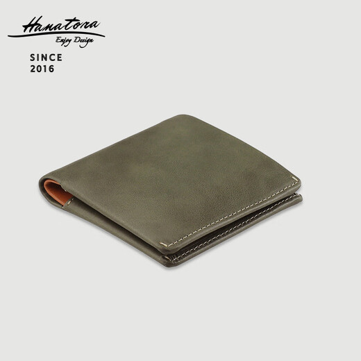 HANATORA Huahu Wallet Japanese-style genuine leather short model for women's handmade niche change men's card bag thin gift gift trendy brand Chinese Valentine's Day gift dark fragrance green
