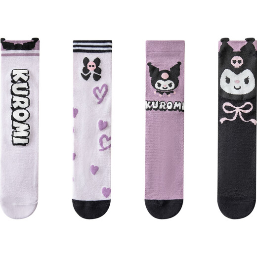 Candynut children's stockings girls summer thin mesh cotton socks calf socks Kuromi socks medium and large children's medium and high socks Kuromi 4 pairs one size
