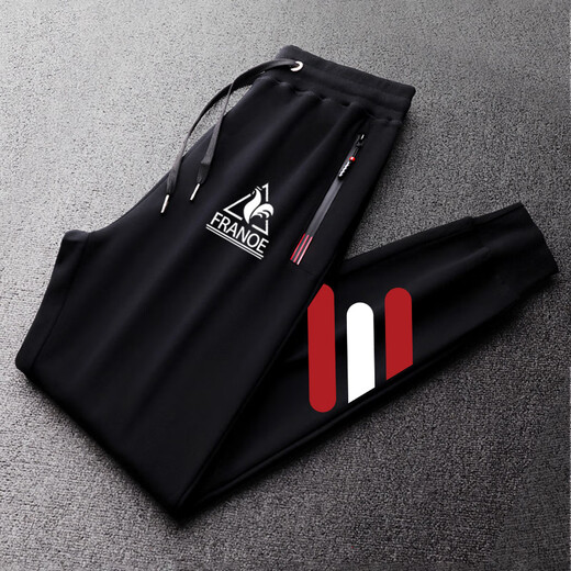 Le coq sportif French big cock casual sports pants for men in spring, autumn and winter new fashion versatile running leggings long pants Navy plus velvet leggings sweatpants red and white three stripes 4XL recommended 200-220Jin Jin equals 0.5 kg