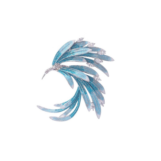 QUAMER Chinese style brooch retro enamel gradient micro-set diamond phoenix tail pin buckle elegant coat ethereal phoenix wings
