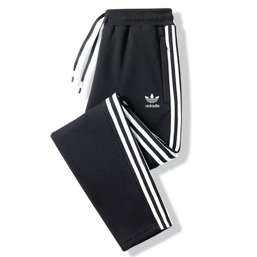 Casual clover sweatpants men's autumn and winter velvet trousers pure cotton with leg loose large size knitted straight sweatpants 035 blue drawstring 3XL recommended 140-160Jin Jin equals 0.5 kg