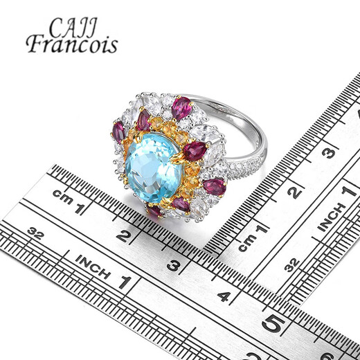 CAJJ Francois 5.70 carat topaz ring for women, natural colored gemstone, 925 silver inlaid jewelry, No. 13