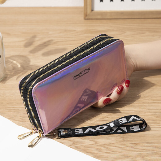 New women's long wallet double zipper mobile phone bag student laser wallet large capacity clutch soft coin wallet yellow