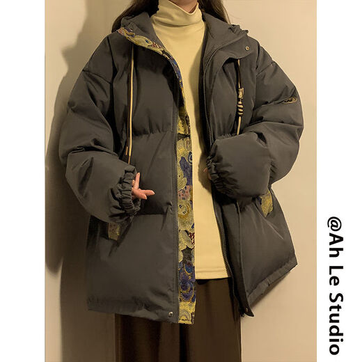 AEMAPE复古冬季棉服男女小熊提花拼接连帽外套潮牌加厚保暖男生外套冬季 M6636驼色 (三条杠棉服) M [推荐:90-110斤左右]