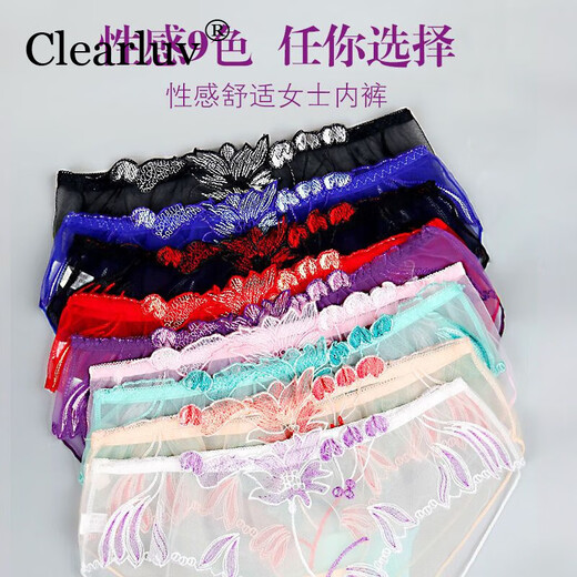 CKPED 4 paires de dentelle dames jeunes femmes sous-vêtements femelles en coton sexy entrejambe brodé sans marque sans pareil entièrement transparent moyen et bas rythmes 835 blanc violet + rose + profonde violet + noir et rouge l