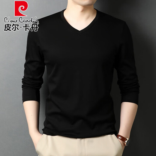 Pierre Cardin Camiseta de algodón puro Spring de cuello en V para hombres y otoño Nuevo color de color Light Algodón de algodón casual de algodón informal de pollo Base de cuello de la base de la base del lago 9922 Lago verde M 170