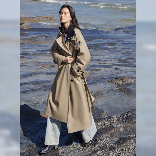 Dialogue Du Juan's same style classic mid-length windbreaker for women 2025 autumn new style wilderness Maillard loose coat light mocha S