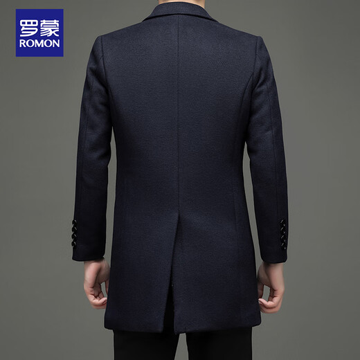 罗蒙羊毛呢大衣男士休闲商务正装衣服羊毛外套大衣夹克LL1931藏青3XL