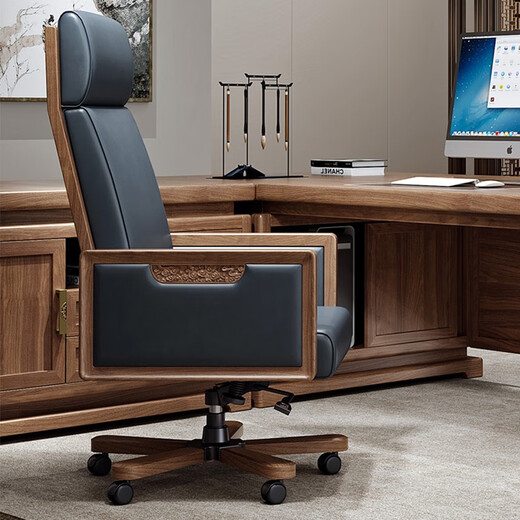 Hanjitang Yuxin Chinese style solid wood boss desk office desk and chair combination atmospheric high-end president table Zen class desk office furniture 2.0 meters boss table