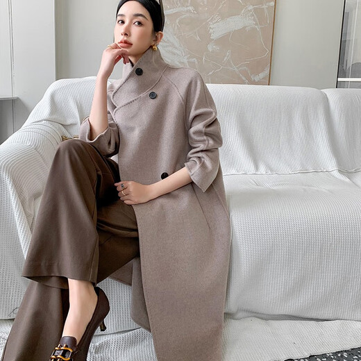 Pash Doppelseitige Mantel für Frauen 100% Woll Herbst und Winter Dicker Standkragen Einfacher lässiger Wollmantel RT-826 Off-White S (90-110jin [Jin gleich 0,5 kg])