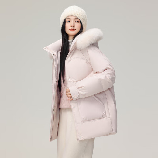 Schneefliege 2024 neues Modell für vielseitige Fuchsfuchskragen warm und abnehmbarer Hut -Down -Jacke modisches einfaches lässiges Parfümpulver 1105 155/80a