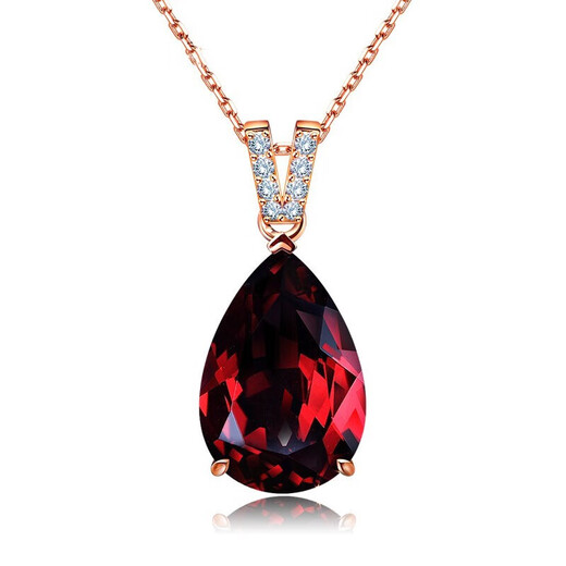 Duofei South African diamond + natural garnet K color gold ruby necklace birthday gift for girlfriend or wife K color gold pendant + K color gold chain can be engraved